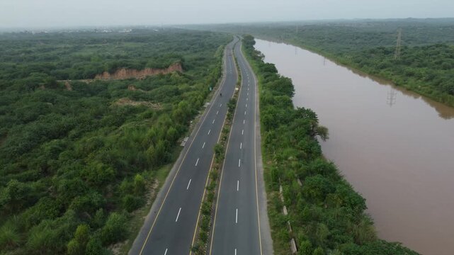 bridge over the river,  ariel view of raod with canal