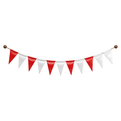 Obraz premium String of red and white bunting flags hanging on a line on transparent background