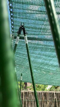 A textured mesh screen suggests an outdoor or semi enclosed space; it filters light beautifully, creating a dappled pattern; perfect for garden aesthetics or temporary barriers