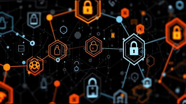 abstract cloud social media innovative cyber security network, using interconnected nodes to represent business partnerships on the Smart digital Innovation city with connection network reciprocity