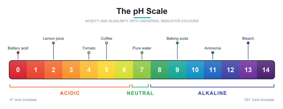 pH scale chart with universal indicator colours