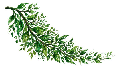 Fototapeta premium Watercolor illustration of a lush green leafy branch isolated on transparent background