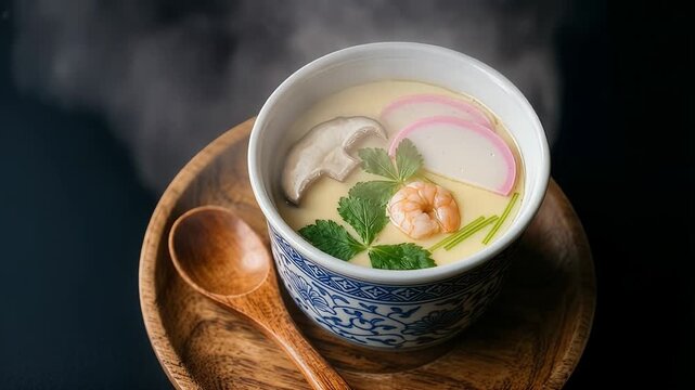 湯気立つ温かい茶碗蒸し、本格和食