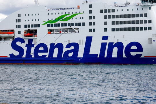 Closeup of Stena line "Adventurer" ferry which sails between Dublin, Ireland and Holyhead, UK. Car, freight and passenger transport vessel. Ireland