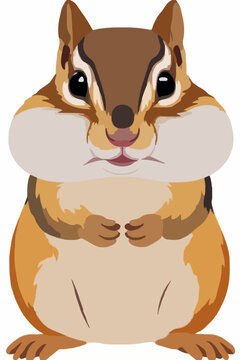 Adorable hand-drawn vector illustration of a chipmunk with full cheek pouches standing upright, featuring warm brown earthy tones and a charming cartoon style perfect for nature-themed designs