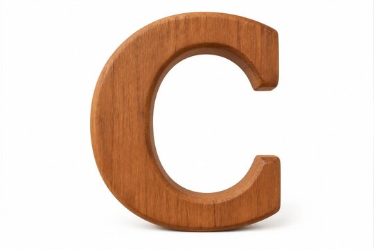 Wooden letter c standing on white tabletop background