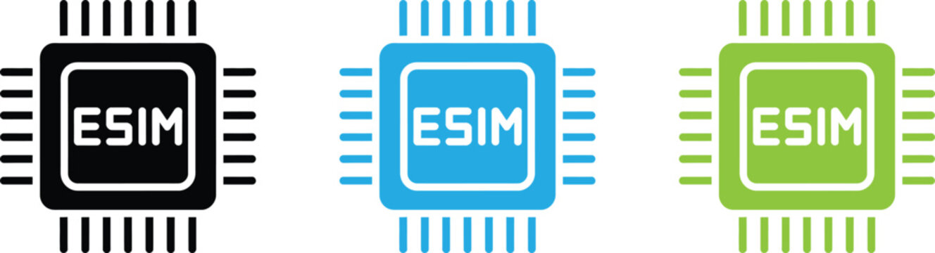 Three colorful esim chip icons