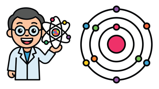 Scientist showing atomic structure and bohr model Vector