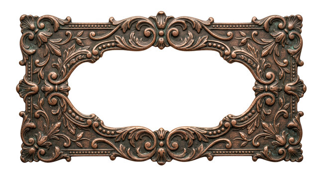 Ornate vintage copper picture frame isolated on transparent background