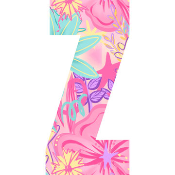 Capital letter Z filled with colorful pastel floral pattern