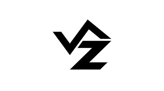 Minimalist black letter VZ logo, geometric monogram design on white background, modern corporate branding icon