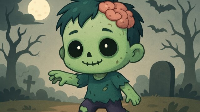 Cute cartoon zombie illustration.