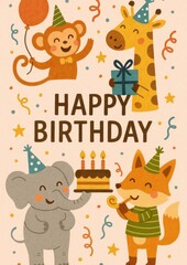 Fototapeta premium Joyful animals celebrate birthday