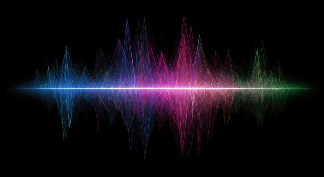 Abstract visualization of a sound wave, with vibrant, glowing colors on black