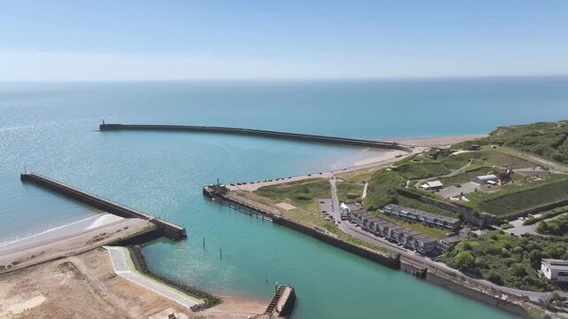 Newhaven over River Ouse from a drone, East Sussex, England