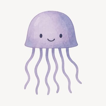 Cute watercolor jellyfish illustration.