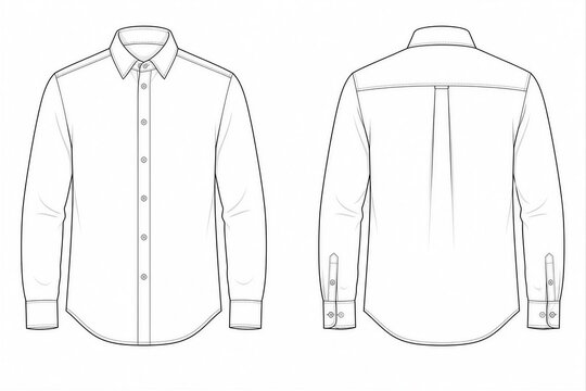 Men dress shirt displayed as flat technical template