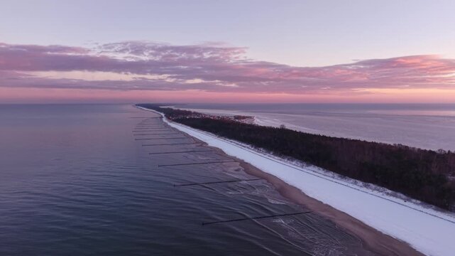 Frozen Bay of Puck near Kuznica at sunset, Hel Peninsula. Poland