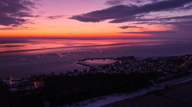Frozen Bay of Puck near Kuznica at sunset, Hel Peninsula. Poland