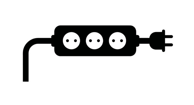 Vector illustration of electric power strip with three outlets and plug icon on a transparent background