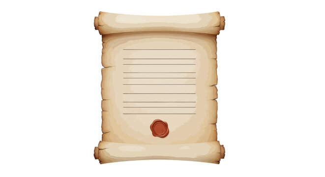 Vector illustration of old vintage paper scroll with wax seal on a transparent background