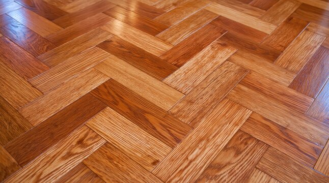 Herringbone pattern wooden parquet floor close up