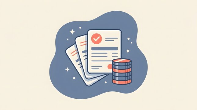 Approved Financial Document with Money Coins Vector Illustration