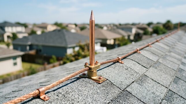 Lightning rod system installation on a residential shingle roof