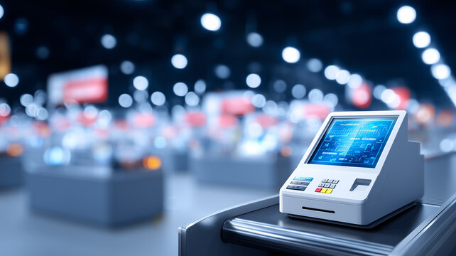 A self service checkout terminal in a retail store represents automated payment technology and modern shopping convenience.
