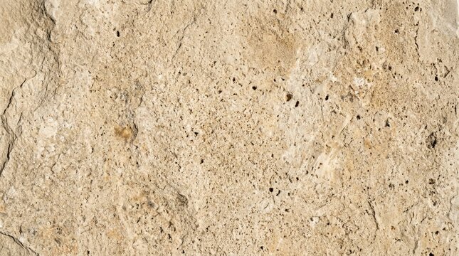 Close-up flat-lay macro photograph of sand-colored limestone slab with natural beige cream mineral veins, rough pitted texture filling the frame for stone background