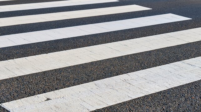 White lines of pedestrian crossing on dark asphalt street