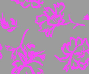 Seamless pattern with silhouettes of peonies flowers painted for textile and surface design. Summer motif with dynamic botanical composition © Марина Воюш
