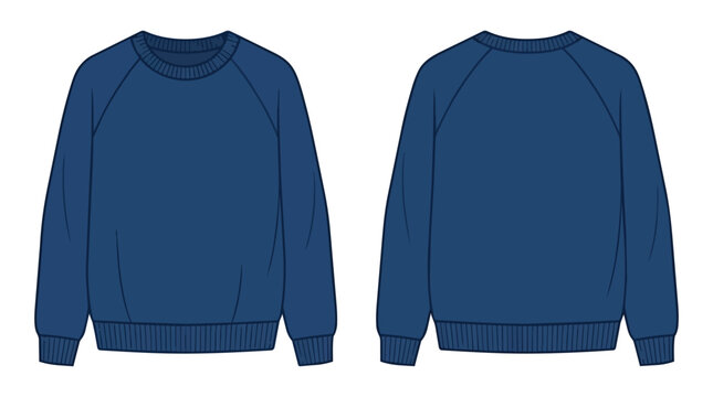 Dark Blue Raglan Sweatshirt Mockup Front and Back View Template for Apparel Design and Fashion Clothing Display