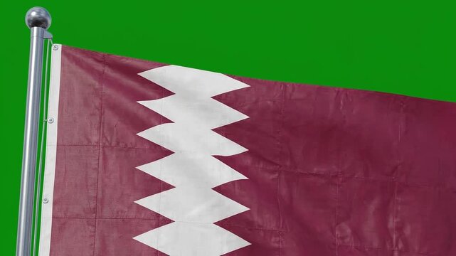 National flag of qatar with a grid pattern waving against a green screen background