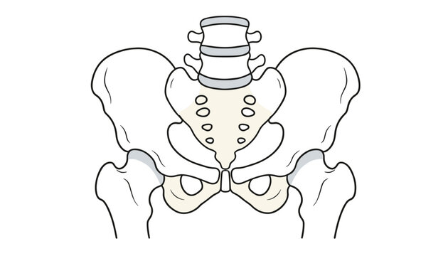 Detailed medical diagram of the lower human spine and pelvic bone structure displayed on a plain white background for anatomical reference study.