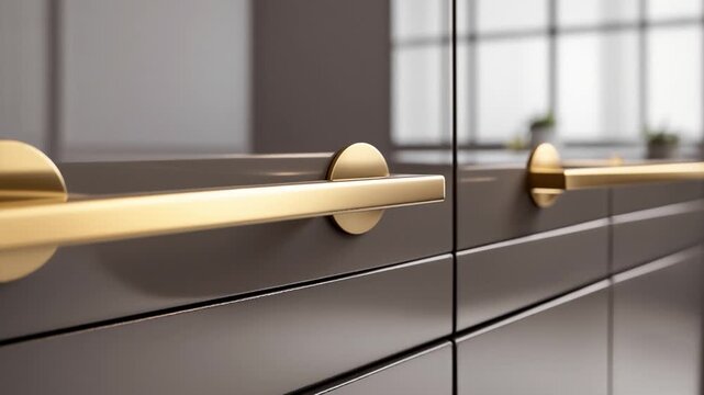 Modern Metal Handle Kitchen Cabinet Design, Furniture Interior Details decor closet AI Generative