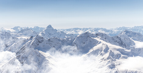 Obraz premium Panorama of winter mountains in Caucasus region, Russia, view from Elbrus mountain