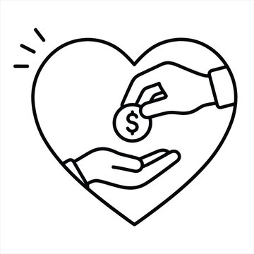 Charity, Donation and Heart Giving Icon. Charitable Giving Heart Line Icon