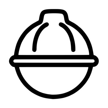 Hand-traced vector icon illustration of a round bath bomb mold or spherical mold shape with a flat banded base, designed as a minimalist black outline symbol for DIY cosmetics crafting and bath