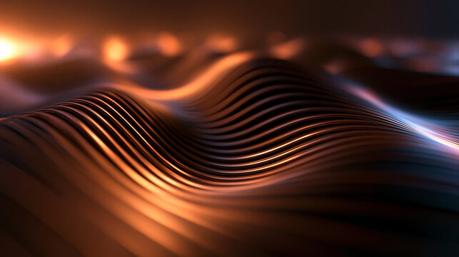 Abstract Metallic Waves Background with Warm Glowing Light