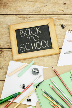 Back to school concept. Eco friendly supplies, recycling materials, zero waste technologies