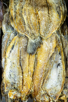 Dried and salted corimba for sale at central food market, Sao Paulo, Brazil