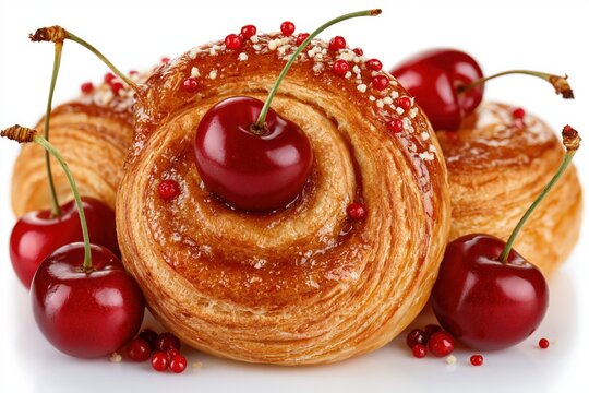Fresh sweet cherry pastry croissant sweet delicious bakery dessert food