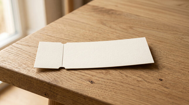 blank event ticket mockup on wooden table background