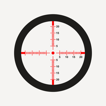 Close-up of a rifle scope with red reticle markings.