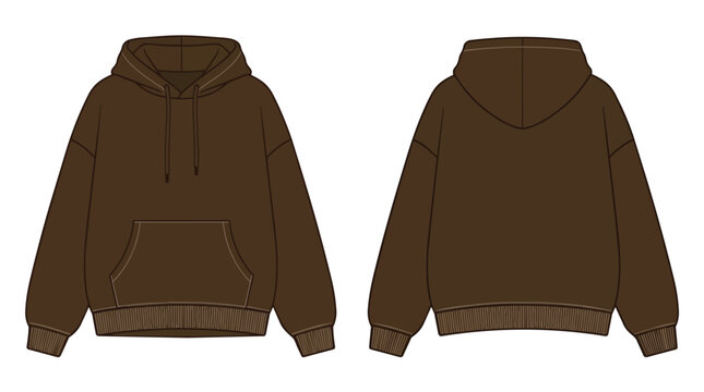 Brown Oversized Hoodie Technical Mockup Front and Back View for Clothing Design and Streetwear Apparel Template