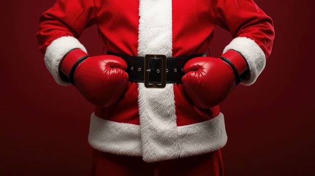 A seamless pattern santa claus wearing boxing gloves
