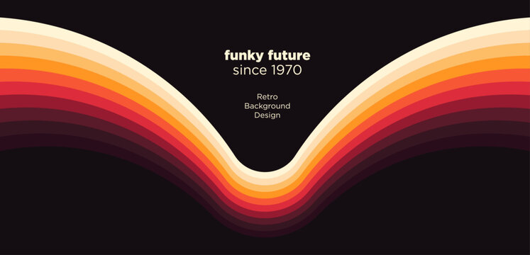Retro abstract background featuring bold layered curves in warm colors. Vector illustration.