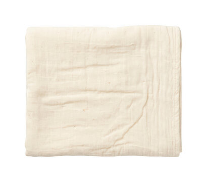 Folded soft cream organic muslin cotton baby blanket mockup on transparent background