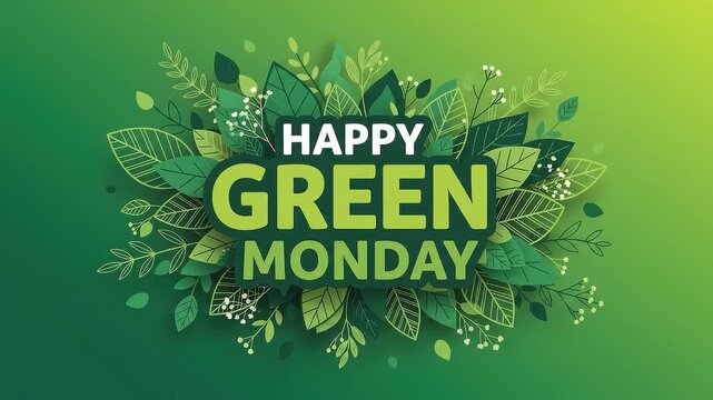 A seamless pattern happy green monday greeting with lush foliage